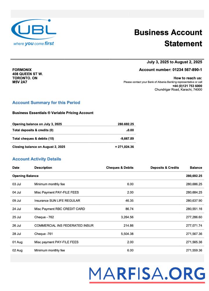 Realistic Pakistan UBL enterprise account statement Word and PDF template